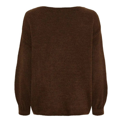 Brun genser med lange ermer, sett bakfra. Enkelt design uten synlig mønster.