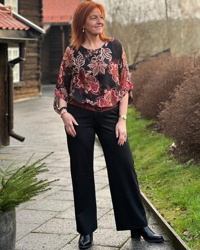 Silke/viskose 2 lags bluse print