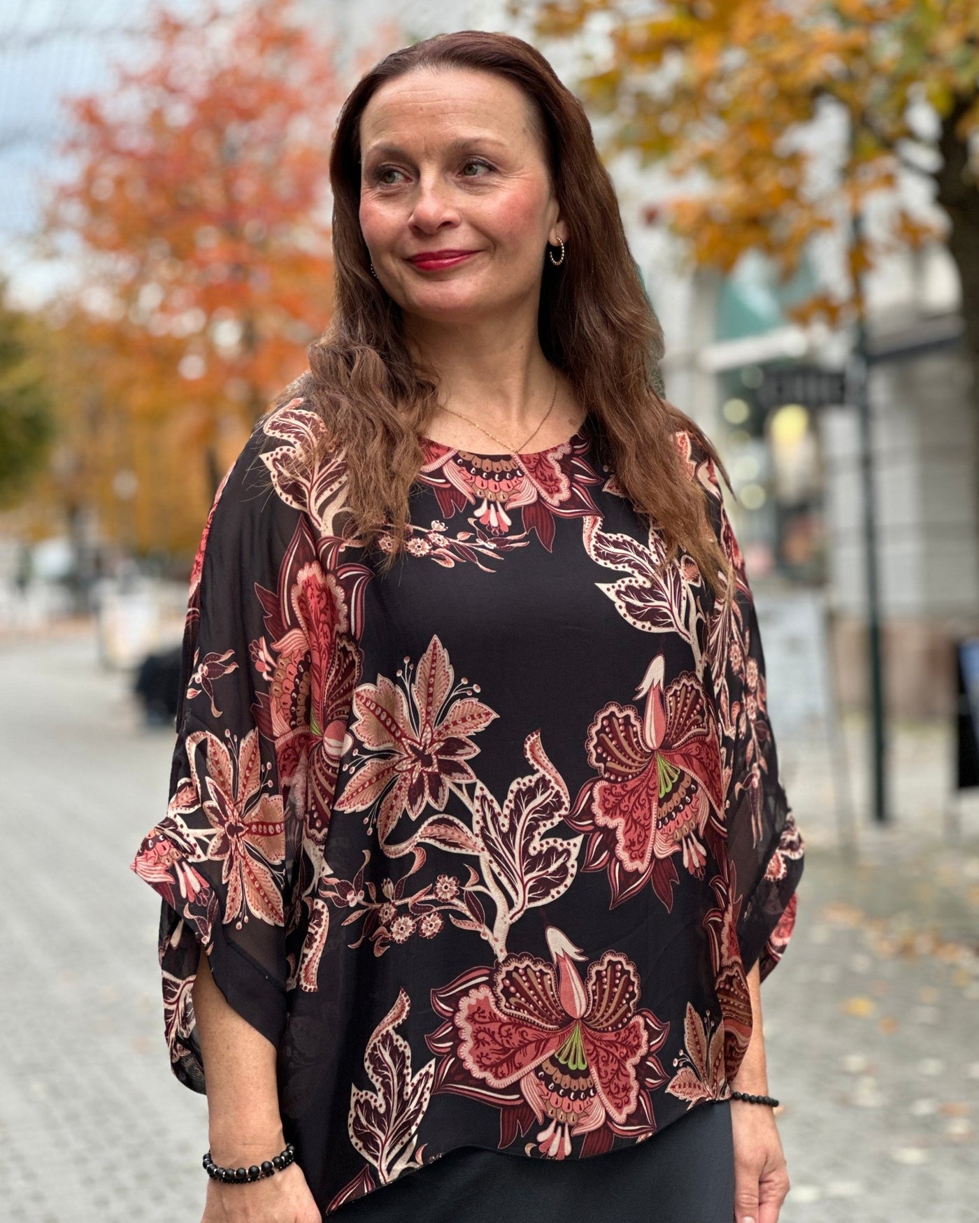 Silke/viskose 2 lags bluse print