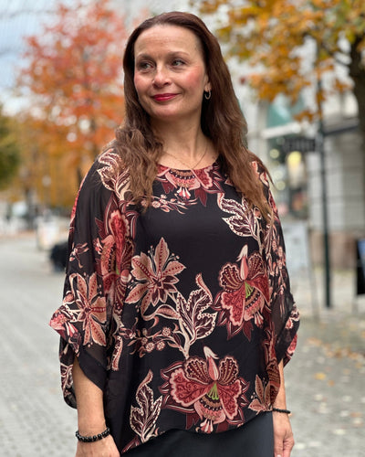 Silke/viskose 2 lags bluse print