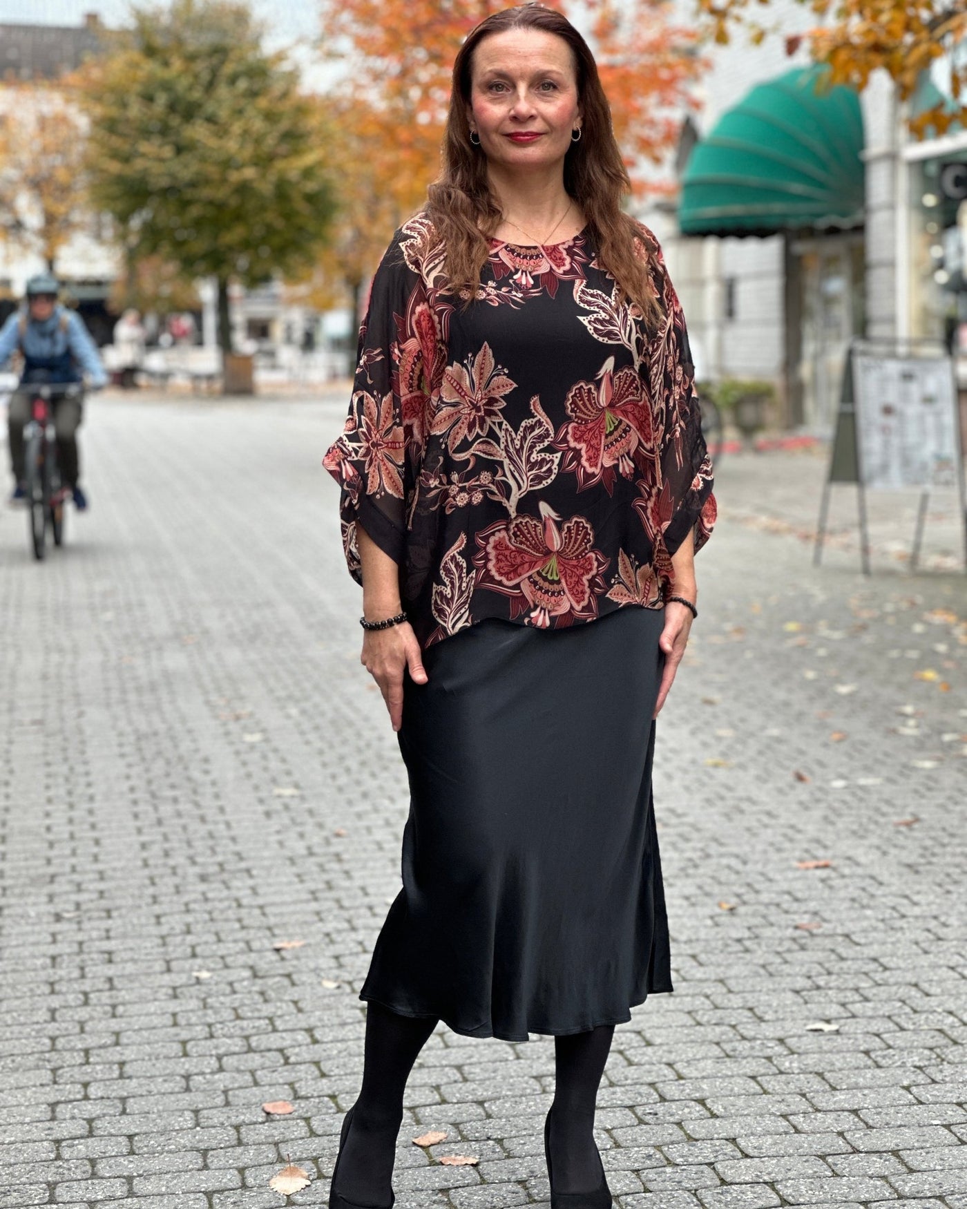Silke/viskose 2 lags bluse print