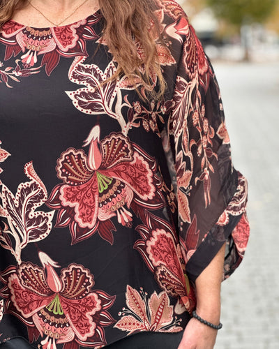 Silke/viskose 2 lags bluse print