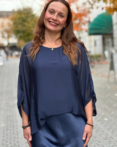 Silke/viskose 2 lags bluse