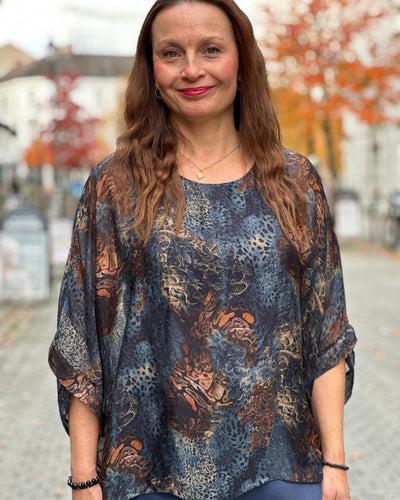 Silke/viskose 2 lags bluse print