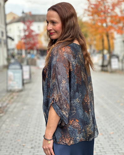 Silke/viskose 2 lags bluse print