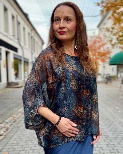 Silke/viskose 2 lags bluse print