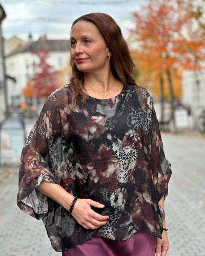 Silke/viskose 2 lags bluse print