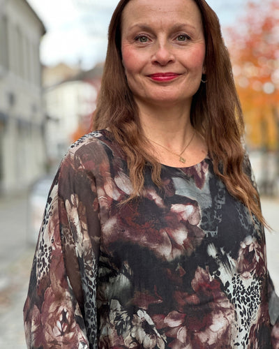 Silke/viskose 2 lags bluse print