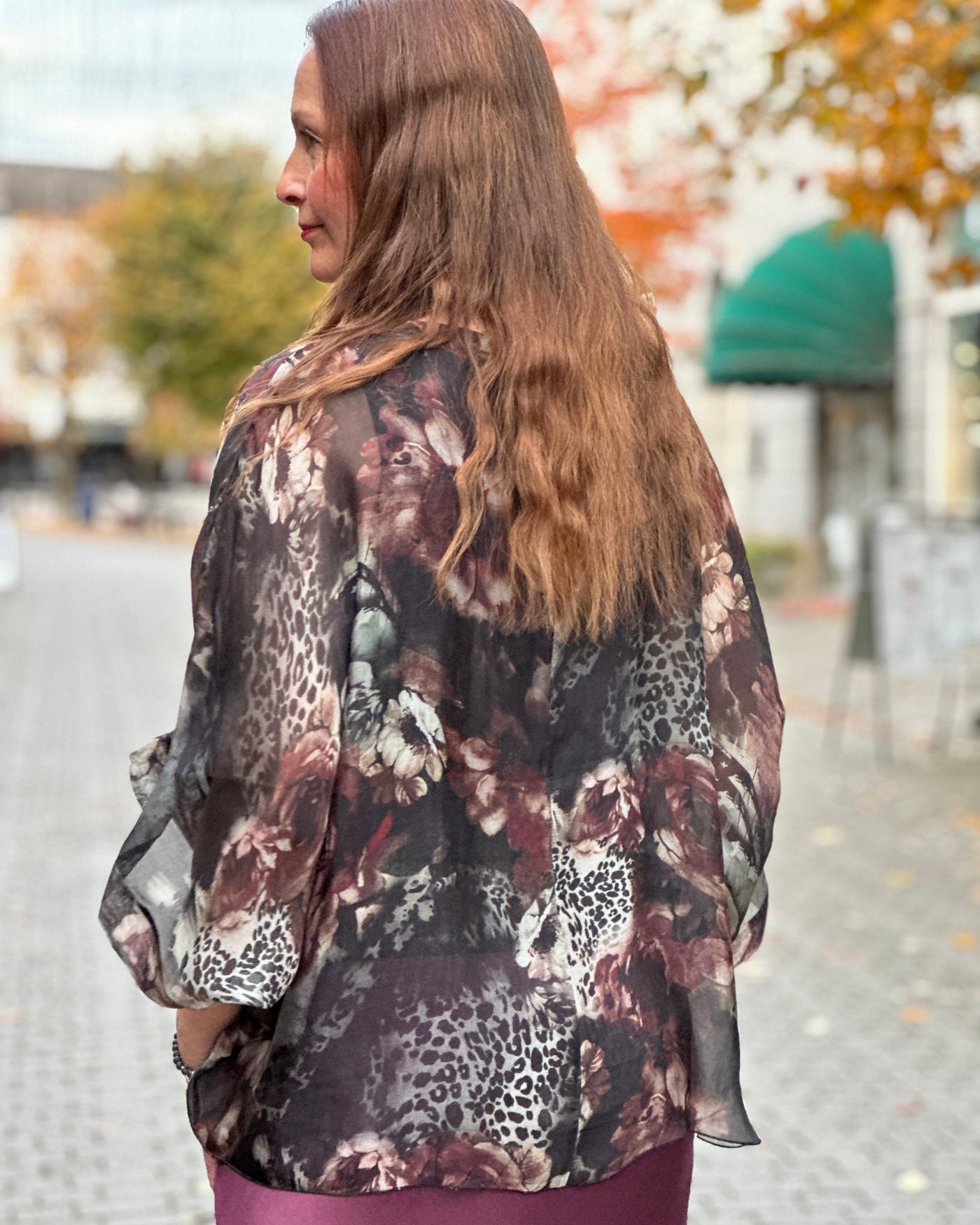 Silke/viskose 2 lags bluse print
