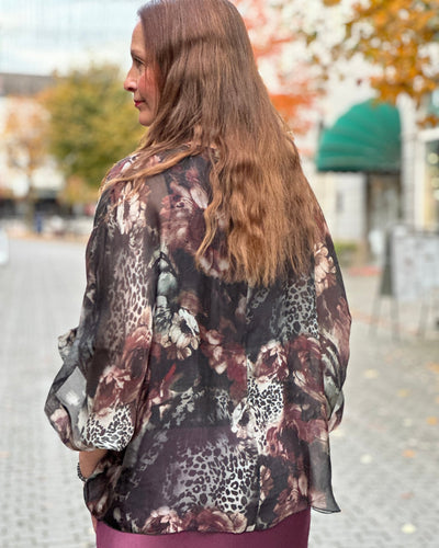 Silke/viskose 2 lags bluse print