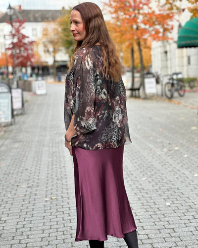Silke/viskose 2 lags bluse print