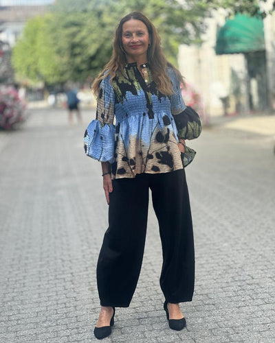 Bluse m smock og print