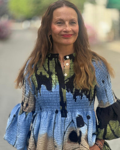 Bluse m smock og print