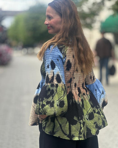 Bluse m smock og print