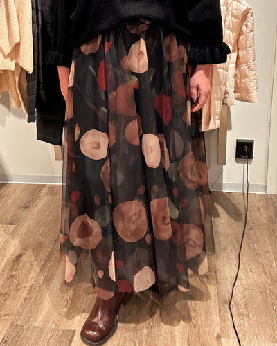 Tyll skjørt m strikk og print