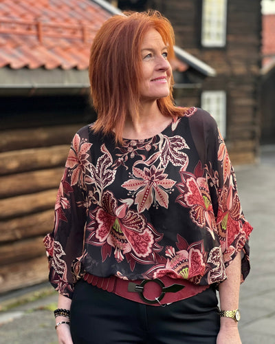 Silke/viskose 2 lags bluse print