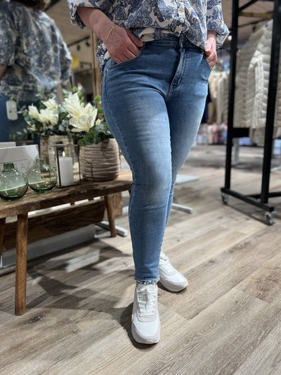 Jeans stretch 7/8 m perlesløyfe