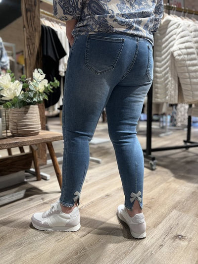 Jeans stretch 7/8 m perlesløyfe