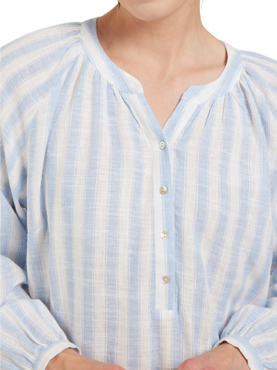 Bluse m striper i lin mix
