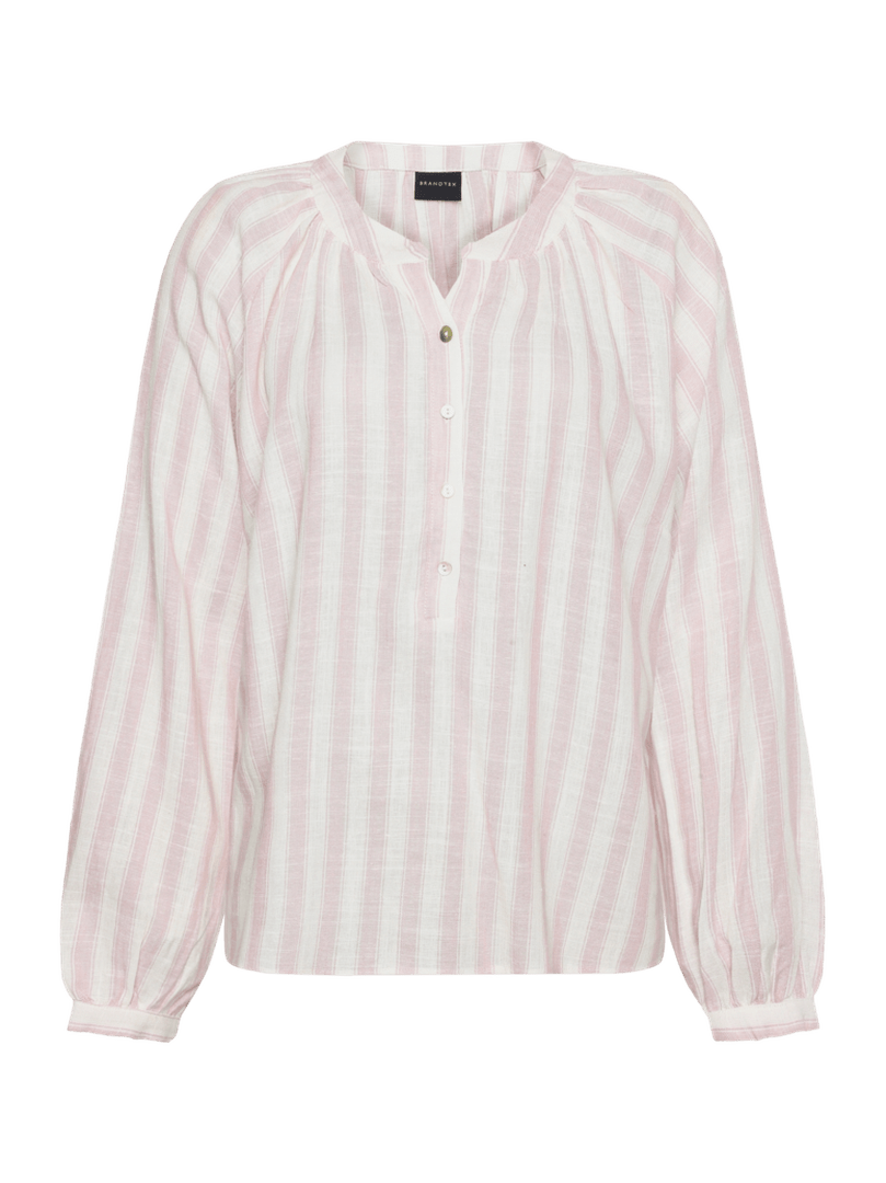 Bluse m striper i lin mix