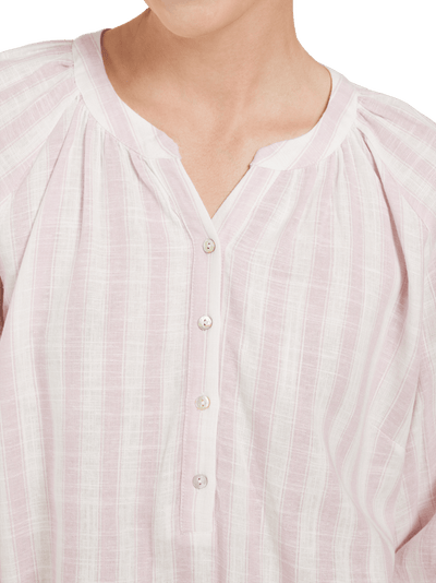 Bluse m striper i lin mix