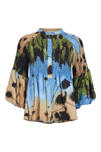 Bluse m smock og print