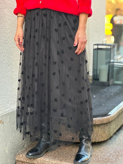 Tyll skjørt m strikk m hjerte