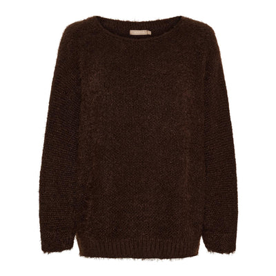 Brun, myk genser uten mønstre. Etikett "MARTA", størrelse S/M.