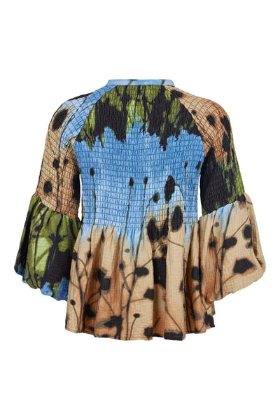 Bluse m smock og print