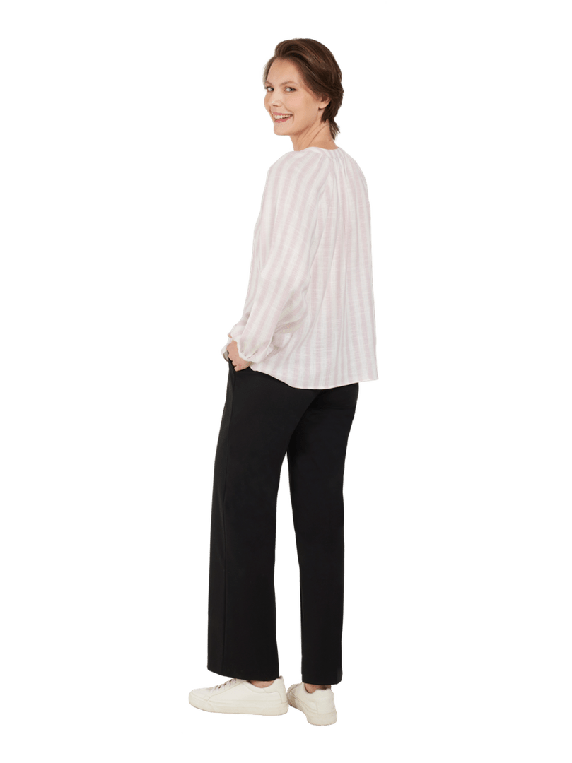 Bluse m striper i lin mix