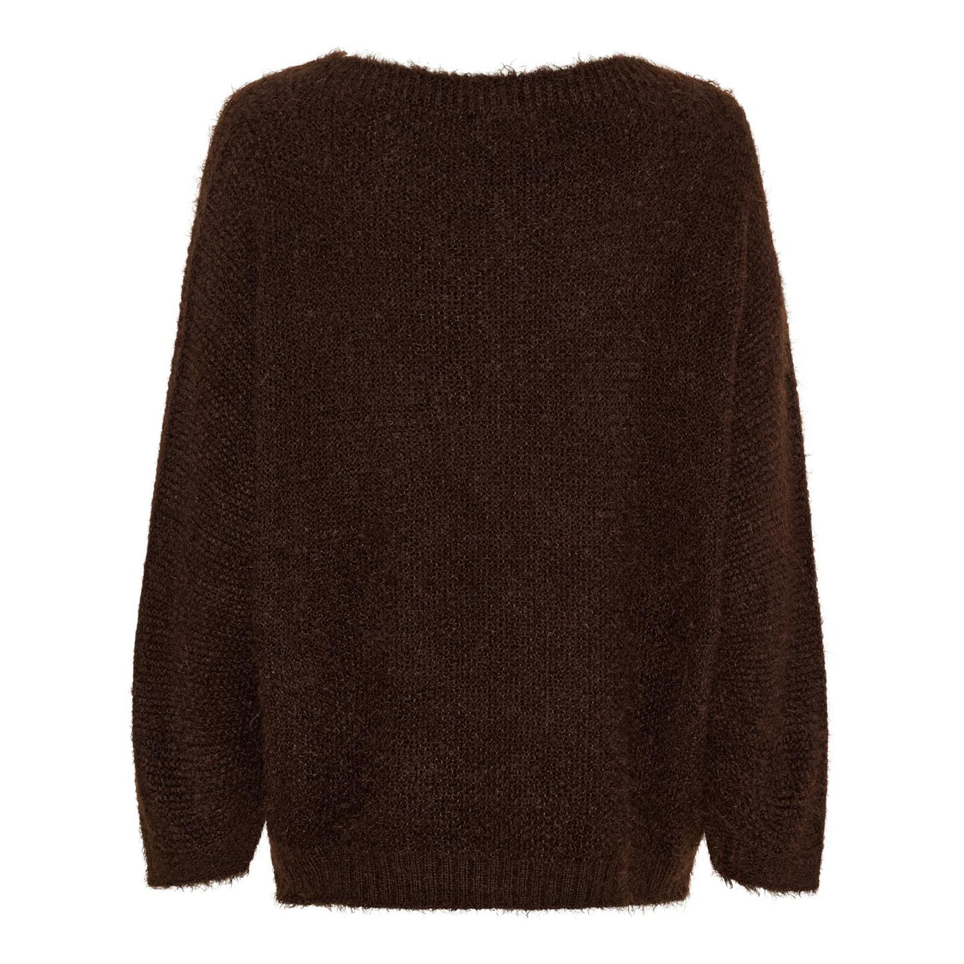 Brun genser, mykt og lodden utseende, enkel og ensfarget uten mønstre.